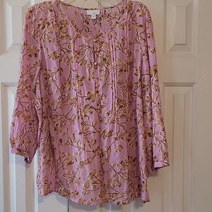 Like New J. Jill Pinkish and Brown Floral Blouse